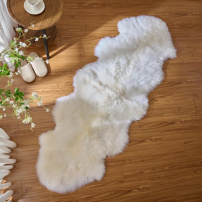 Premium Genuine Sheepskin Area Ruge - Real Wool Fur Shaggy Carpet | Fluffy Soft Natural Lambskin Rug Seat Chair Covers for Couch Sofa Bedroom Living Room(Ivory White,2×6 Feet Sheepskin)