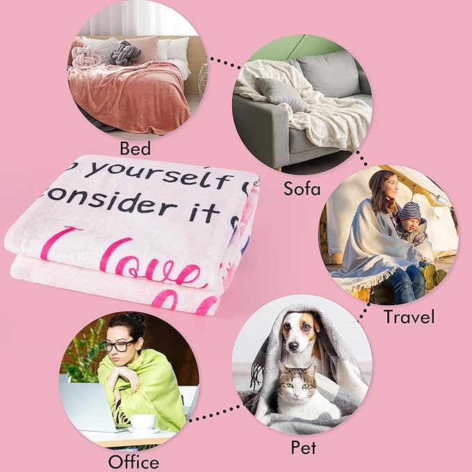 Granddaughter Gifts from Grandma Throw Blanket, Pink Floral Love Letter Postcard Design Soft Cozy Fuzzy Flannel Blanket, Christmas Birthday Gift for Granddaughter (50" x 60")