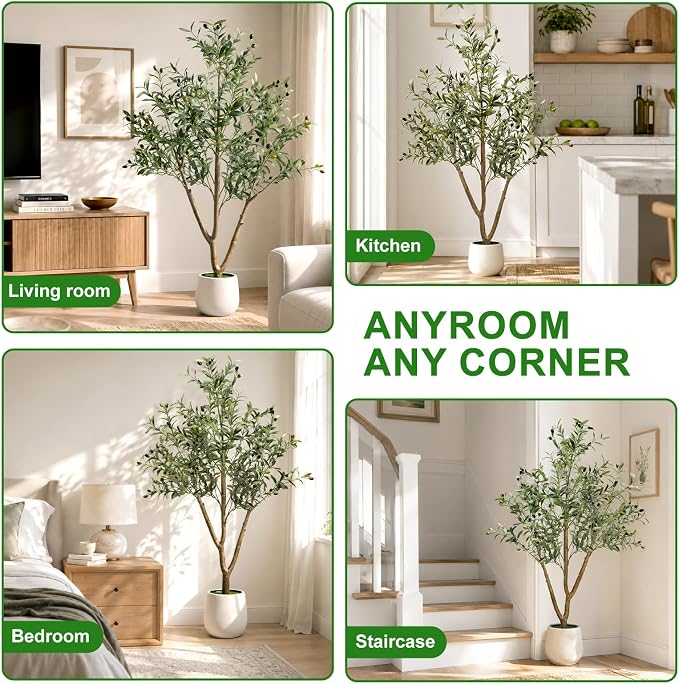 TNELTUEB Olive Trees Artificial Indoor: 5FT Fake Tree with Lights & Planter, Realistic Faux Olive Tree with Lifelike Fruits for Living Room Decor, Fake Silk Plants for Modern Home Office