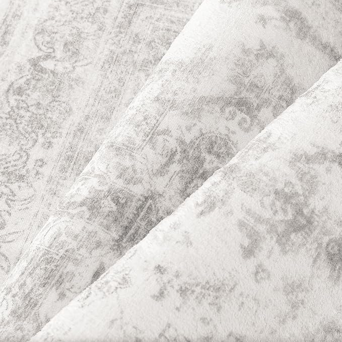 PureCozy Washable Rug 6x9 Area Rug for Living Room Light Gray Vintage Boho Medallion Large Grey Distressed Retro Carpet Non Slip Indoor Low Pile Small Soft Bedroom Dining Room Home Office