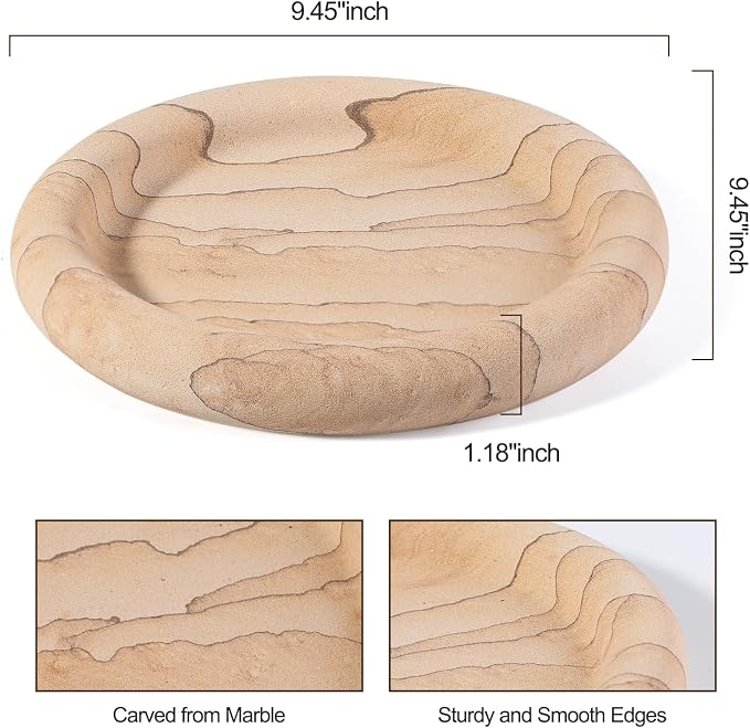 Marble Tray, 9.45" Marble Round Decorative Vanity Tray for Bathroom Bedroom Countertop, Kitchen Counter, Stone Catchall Tray for Perfume Jewelry Candle Dish (Vein Sandstone)