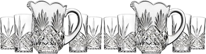 Godinger Pitcher and Glasses Drink Bar Set - Includes Pitcher Carafe and 4 Old Fashioned Glasses, Dublin Collection (Pack of 2)