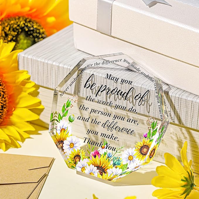 Yinder Thank You Gifts for Women Appreciation Gifts for Coworker Employee Nurse Teacher Leader Boss Inspirational Quotes Acrylic Desk Decor for Home Office Farewell Retirement