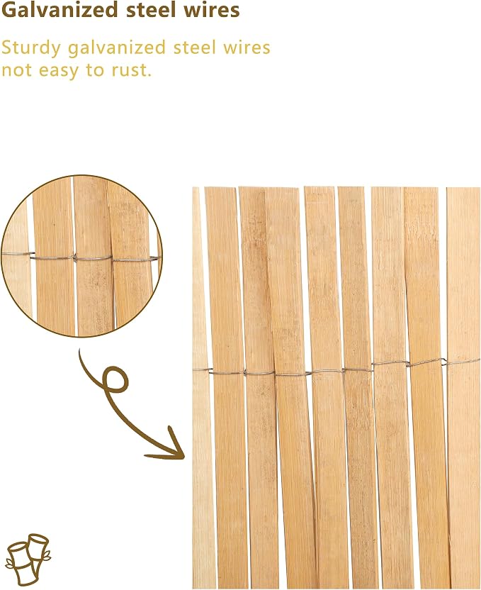 6.5ft x 13ft Bamboo Slat Screening Roll, Natural Bamboo Privacy Fence Panels for Outdoor Garden, Patio, Yard, Balcony, Privacy Screen Divider