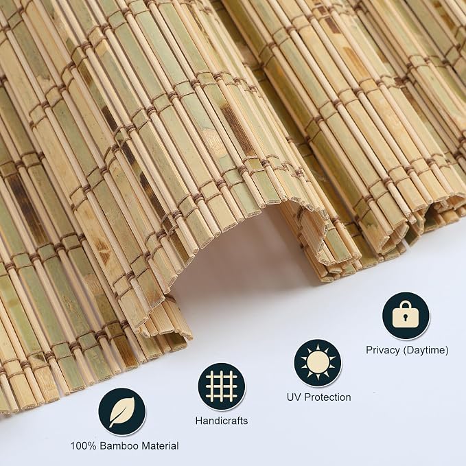 Cordless Wood Window Blinds, Bamboo Sheer Light Filtering Woven Roman Shades, Tiger Wood, 24" W X 48" H