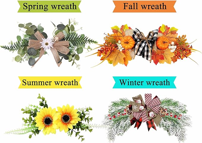 Interchangeable Welcome Sign for Front Door with 4 Seasonal Wreaths 21 Changeable Icons, Farmhouse Rustic Outdoor Welcome Signs Porch, Spring Winter Fall Decorations for Home House Warming Gifts