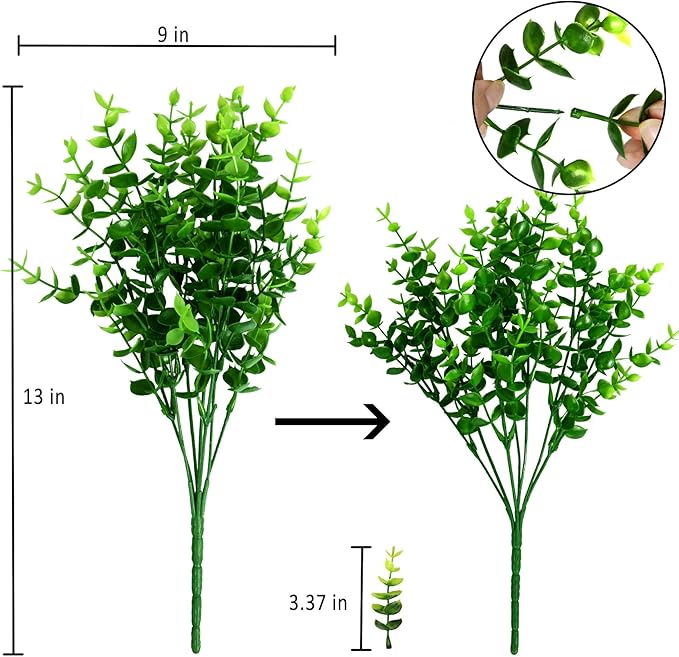 Ouddy Decor 8 Bundles Artificial Greenery Stems Fake Plants Outdoor UV Resistant Faux Plastic Boxwood for Kitchen Office Garden Porch Farmhouse Window Box Home Decor