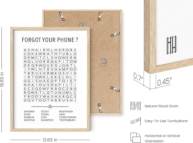 HAUS AND HUES Funny Bathroom Decor & Prints | Framed Funny Kids Bathroom Word Search Art, Beige Frame Guest Bath Wall Decor, Powder Room Humor | 12"x16"