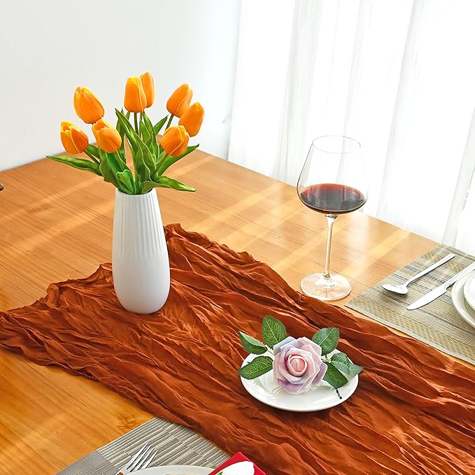 Mandy's Orange Artificial Tulips Flowers Centerpiece, 13.5" Lifelike PU Fake Floral Stems 20pcs for Kitchen Island & Dining Table, Spring Decor for Easter
