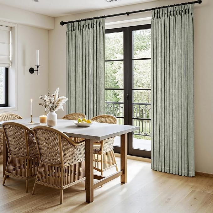 MIULEE Pinch Pleated Thick Linen Curtains 102 Inches Long 2 Panels for Living Room Bedroom, Memory Trained Drapes Pleat Back Tab Light Filtering Boho Sage Green Window Curtains with Hooks