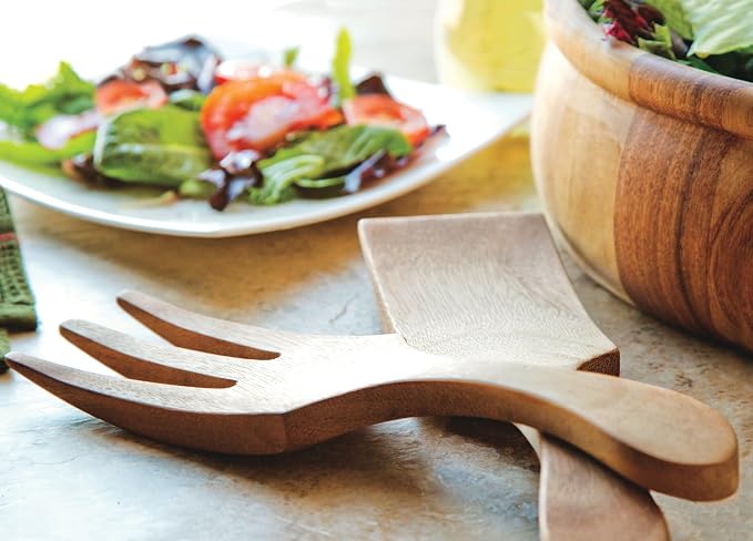 Ironwood Gourmet Acacia Wood Salad Utensil Set, 1.75 x 2.75 x 10 inches, Farmhouse Style Large Salad Serving Utensils