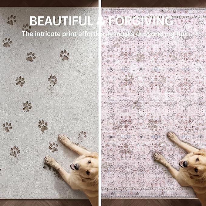 Sasttie 2x3 Rug, Ultra-Soft Washable Rug, Low Pile Foldable Thin Carpets with Non-Slip Backing, Skin-Friendly Stain Resistant Carpet for Living Room, Bedroom, Kitchen, Dorm, 2x3, Pink