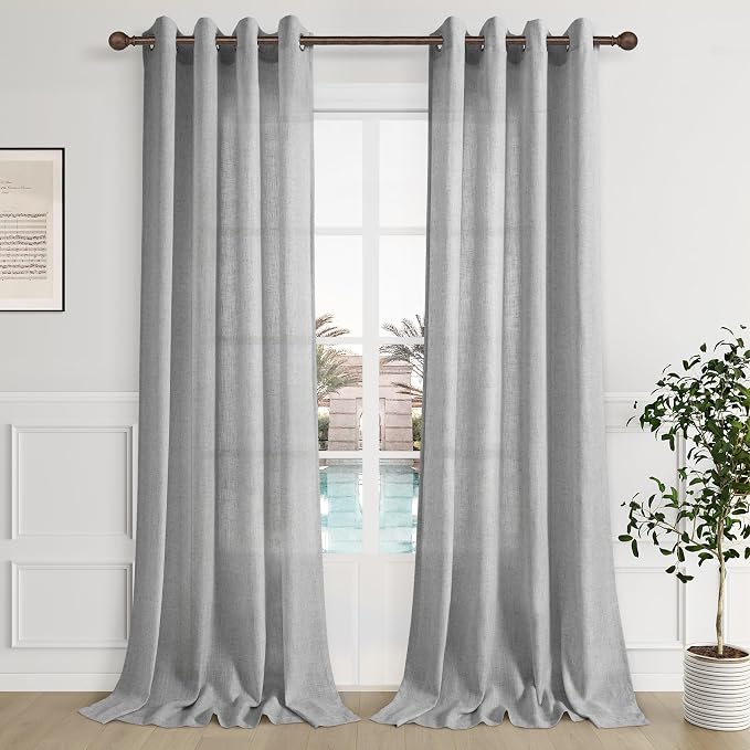 Light Grey Living Room Curtains 90 Inches Long 2 Panels Grommet Dove Silver Gray Linen Soft Fabric Light Filtering Greige Curtain for Master Bedroom Guest Backdrop Modern Cottage 52x90 In Length