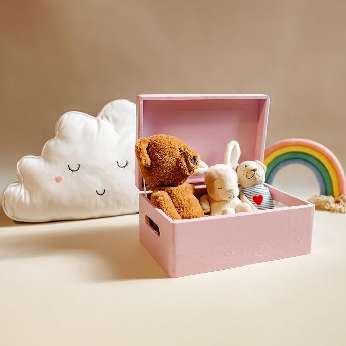 Creative Deco Large Pink Wooden Box Storage with Hinged Lid | 11.8x7.87x5.51in (+-0.5) | Keepsake with Handles | Gift Box for Tool Dog Toy Shoes Kitchen Storage | Wood Keepsake Chest Trunk
