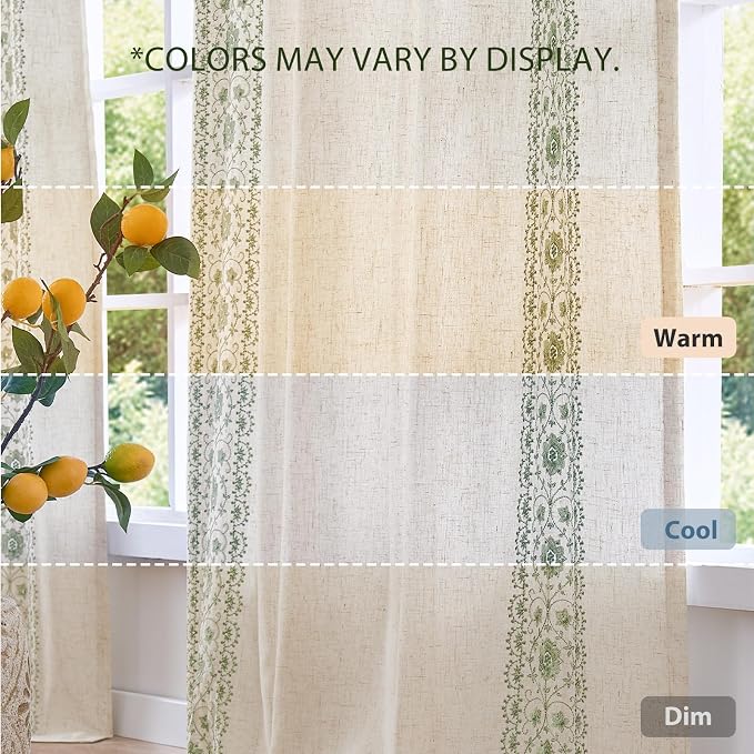 jinchan Weslie Boho Lined Linen Curtains for Living Room Sage Green Vintage Floral Farmhouse Curtains 108 Inches Long Linen Drapes for Bedroom Embroidered Extra Long Drapes Sage 2 Panels