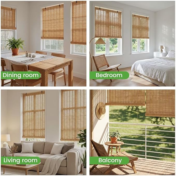 Bamboo Blinds, Easy to Install Bamboo Shades for Indoor Windows, Custom Sizes Roller Shades for Indoor Windows, Roll Up Blinds Indoor Outdoor Patio