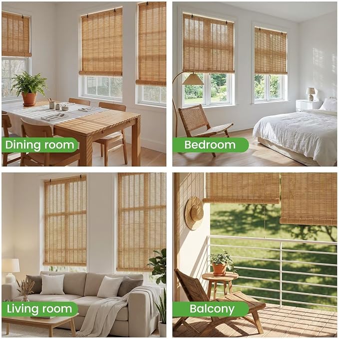 Bamboo Blinds, Easy to Install Bamboo Shades for Indoor Windows, Custom Sizes Roller Shades for Indoor Windows, Roll Up Blinds Indoor Outdoor Patio