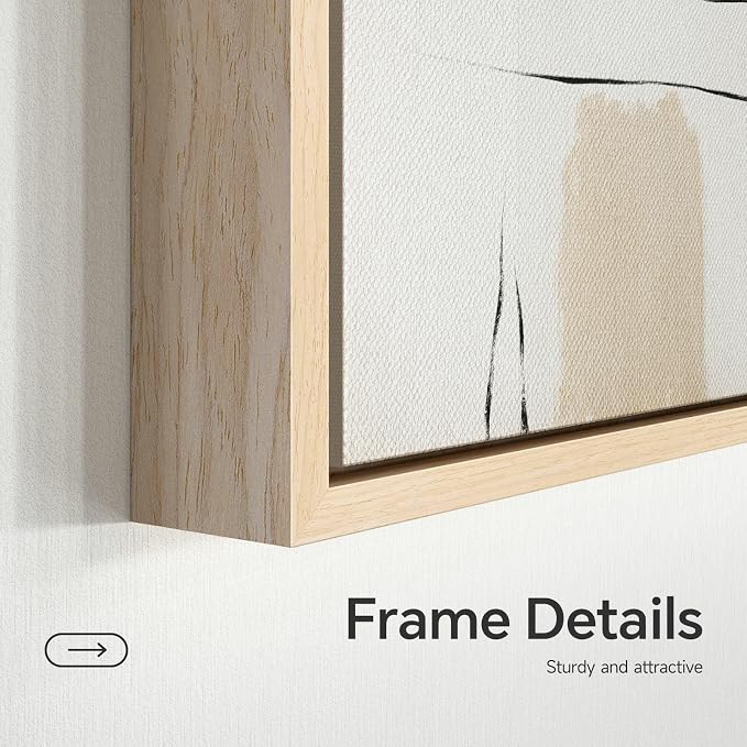 Large Framed Neutral Modern Wall Art for Living Room, 3 Piece Minimalist Boho Abstract Canvas Artwork for Walls, Mid Century Geometric Paintings Prints for Hallway Dining Room Wall Decor, 24x36 Inch