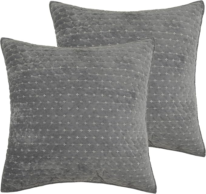 Levtex Home - Velvet Stitch Euro Shams Set of 2 (26x26in) - Grey White - No Insert - Polyester