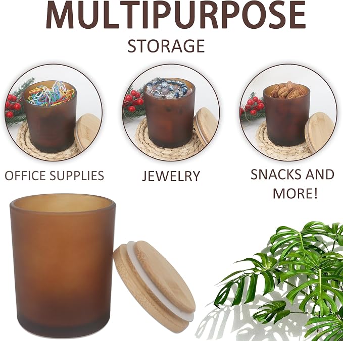 MILIVIXAY 12Pack 12 OZ Frosted Amber Thick Glass Candle Jars with Lids - Bulk Empty Candle Jar for Making Candles - Spice, Powder Containers.