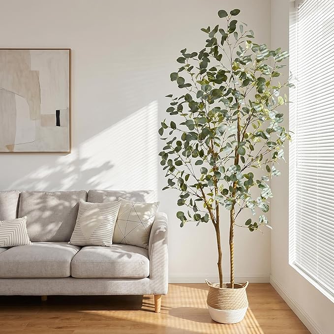 Warmplants Artificial Eucalyptus Tree, 7ft Tall Silk Leaves Fake Plant with Basket for Outdoor Indoor, 83'' Faux Eucalyptus Trees for Home Office Livingroom Floor Décor