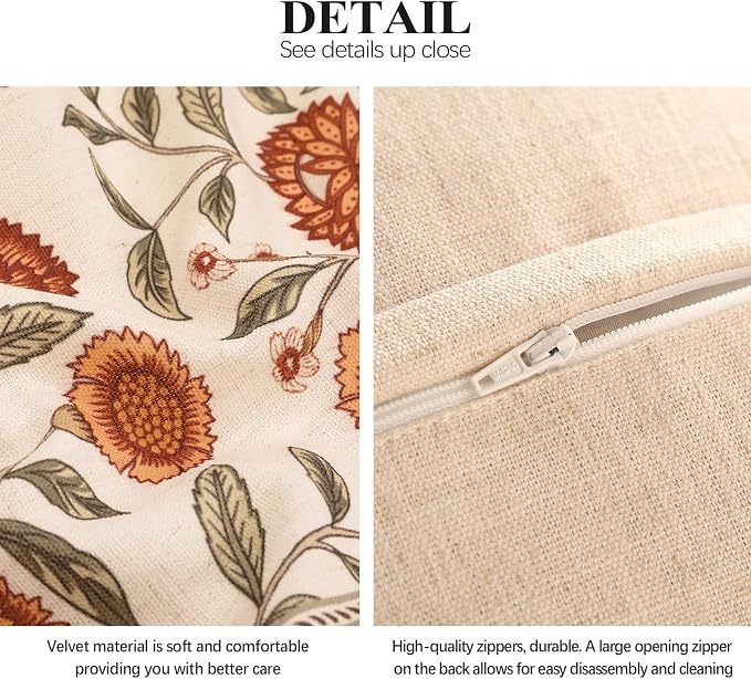 ISAENNE French Linen Rectangle Throw Pillow Cover,Set of 2,28"x12"-Albano A | Designer Vintage Pillow Cover,Concealed Zipper Design,Orange Floral Pattern,Sofa,Bedroom,Living Room,Lounge Chairs