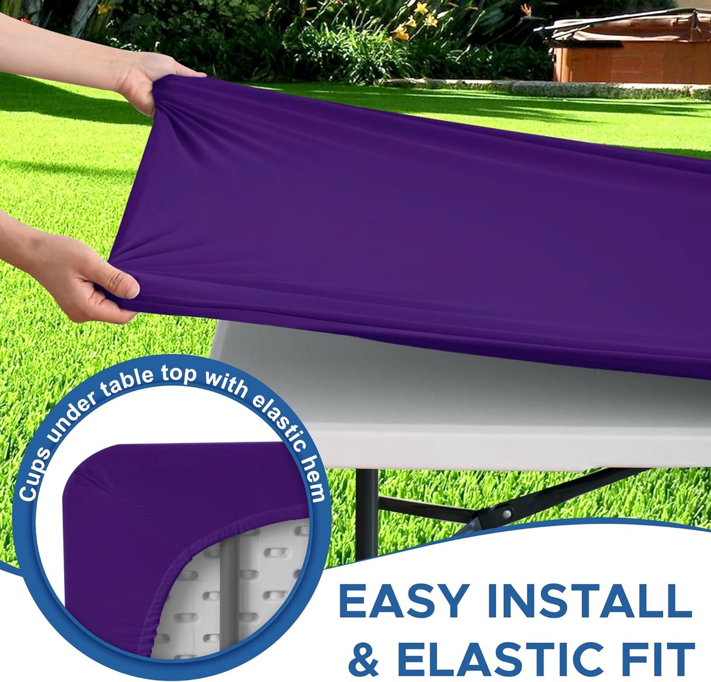 Spandex Table Cover for 6 Foot Rectangle Tables-4 Pack Dark Purple Outdoor Picnic Elastic Table Cover-Spandex Stretch Folding Table Cloths for Camping Dining Room Patio Kitchen Banquet Party