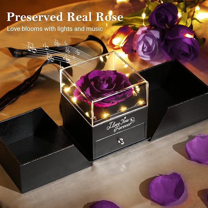 Emibele Preserved Rose Gifts for Women, Eternal Flower Rose Box with Heart Necklace, Romantic I Love You Gifts for Women Her Wife Mom Grandma on Valentines Mothers Day Birthday Anniversary
