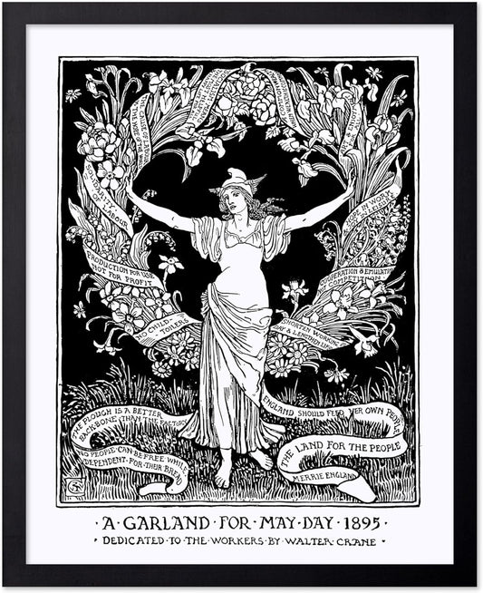Poster Master Vintage Walter Crane Poster - Retro A Garland for May Day Print - Socialist Art - Gift for Him, Her, Men, Women - Wall Decor for Home, Office, Living Room, 8x10 Black Framed