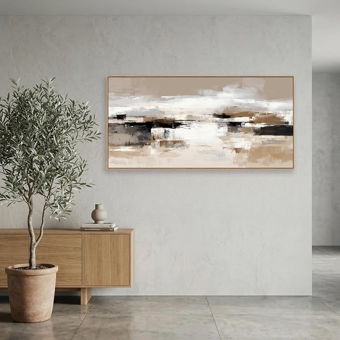 The Mode Art Abstract Wall Art for Living Room Neutral Beige and Black Canvas Prints Modern Framed Gallery Art Minimalist Textured Oil Painting Style Decor for Bedroom Office 24x48inch