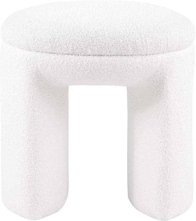 Furniture of America Rami Modern 18-inch Solid Wood Upholstered Ottoman with Pedestal Base, Vanity Stool Chair, Small Foot Stool for Bedroom, Living Room, Entryway, Beige