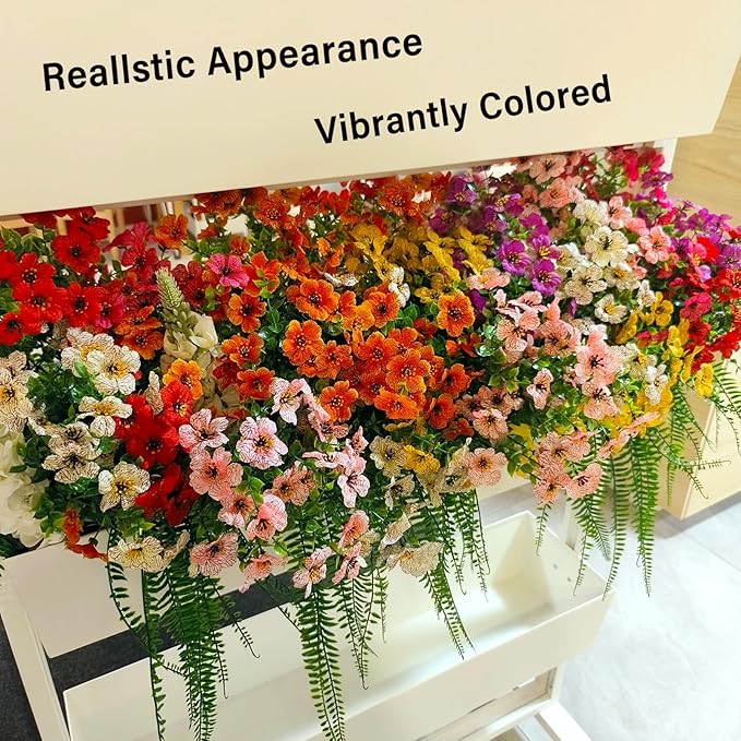 WEAUSUP 28 Bundles Artificial Plants & Flowers Silk Fake Flowers UV Resistant Bushes Plastic Artificial Flowers Faux Outdoor Indoor Plants for Spring Summer Patio Decorations(7 Colors)