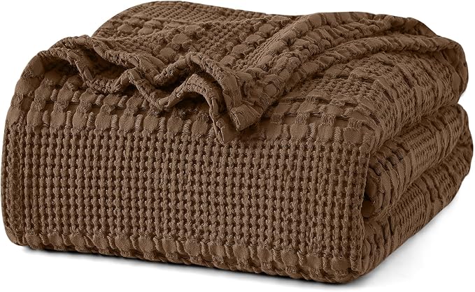 PHF 100% Cotton Waffle Blanket Twin Size for College Dorm, Lightweight Breathable and Soft for Summer, Luxury Aesthetic Waffle Weave Blanket for Bed & Gifts for Women, 66"x90", Chocolate
