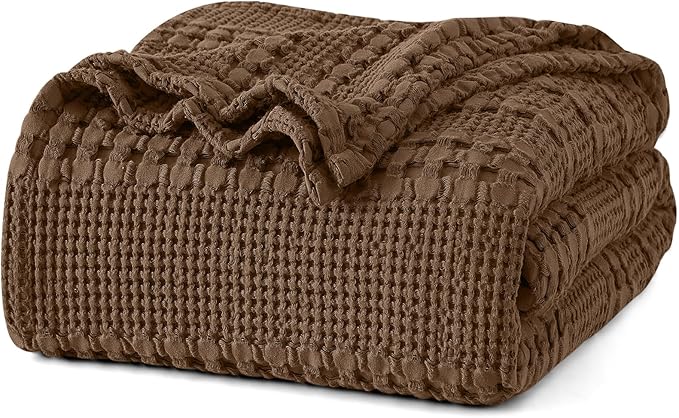 PHF 100% Cotton Waffle Blanket Queen Size for Bed, Lightweight Breathable and Soft for Summer, Luxury Aesthetic Waffle Weave Blanket for Home Decor & Gifts for Women, 90"x90", Chocolate