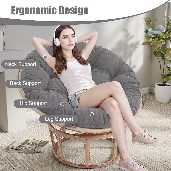 idee-home Papasan Chair Cushion, Circle Papasan Chair Cushion(Cushion Only) | Papasan Cushion with Thick Corduroy Cover, 52 x 52 Inch Cushion for Egg Chair, Navy