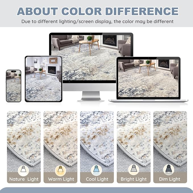 DMOYEST Washable Area Rug: 3x5 ft Abstract Small Rugs for Entryway Kitchen Living Room Bedroom - Non Slip Modern Neutral Carpet Indoor Front Door - Beige Blue