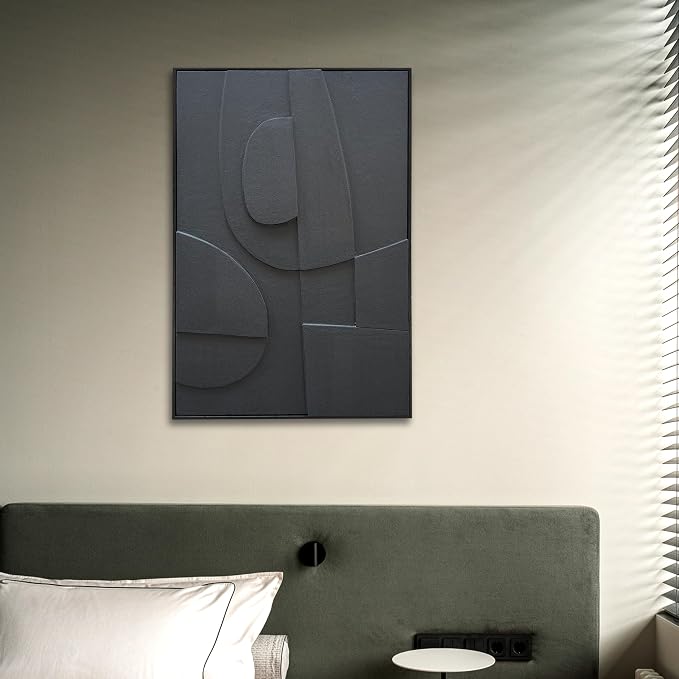 NANKAI Art Hand-Painted Three-Dimensional Black Texture Art Modern Minimalist Decorative Oil Painting for Home, Office, Corridor and Wall Decoration 36x24 Inches (with Solid Wood Exterior Frame)