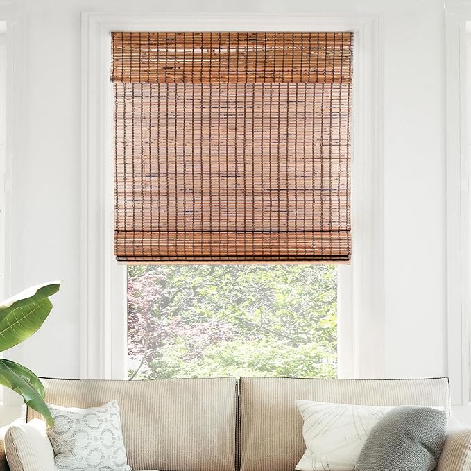 CHICOLOGY Bamboo Roman Shade, Cordless Light Filtering Woven Wood Window Treatment for Living Room, Dining Room, Kitchen & Office, Natural Bamboo Blinds for Boho Coastal Decor, Beaver, 31"W x 64"H
