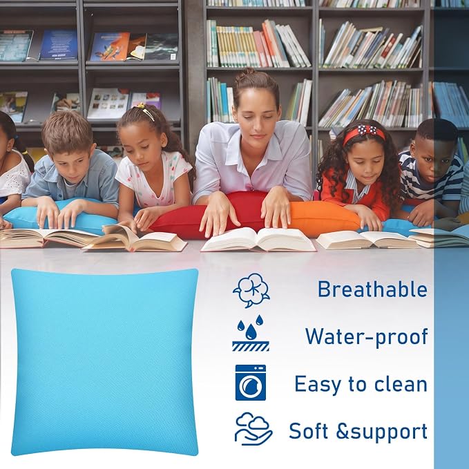 CroBlissful 4 Pieces Extra Large Floor Pillow Set, 27 x 27 x 8 Inch Kids Jumbo Floor Pillows Flexible Seating for Classroom Reading Corner Playrooms Home School, Waterproof(Assorted Colors)