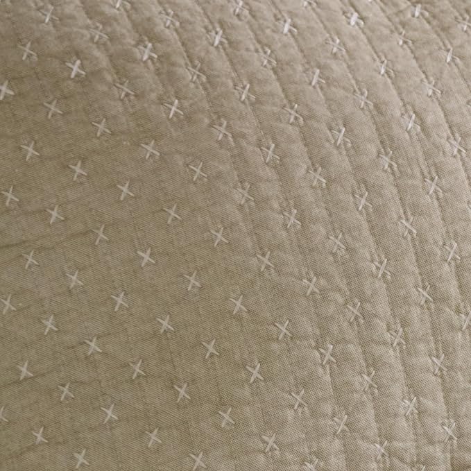 Levtex Home Cross Stitch Reversible Twin XL/Twin Quilt Set (68x86in) with 1 Pillow Sham (26x20in) - Stitch Texture - Taupe - Cotton Twin/Twin Size Quilt Bedding Set - Lightweight, Soft, Pre-Washed
