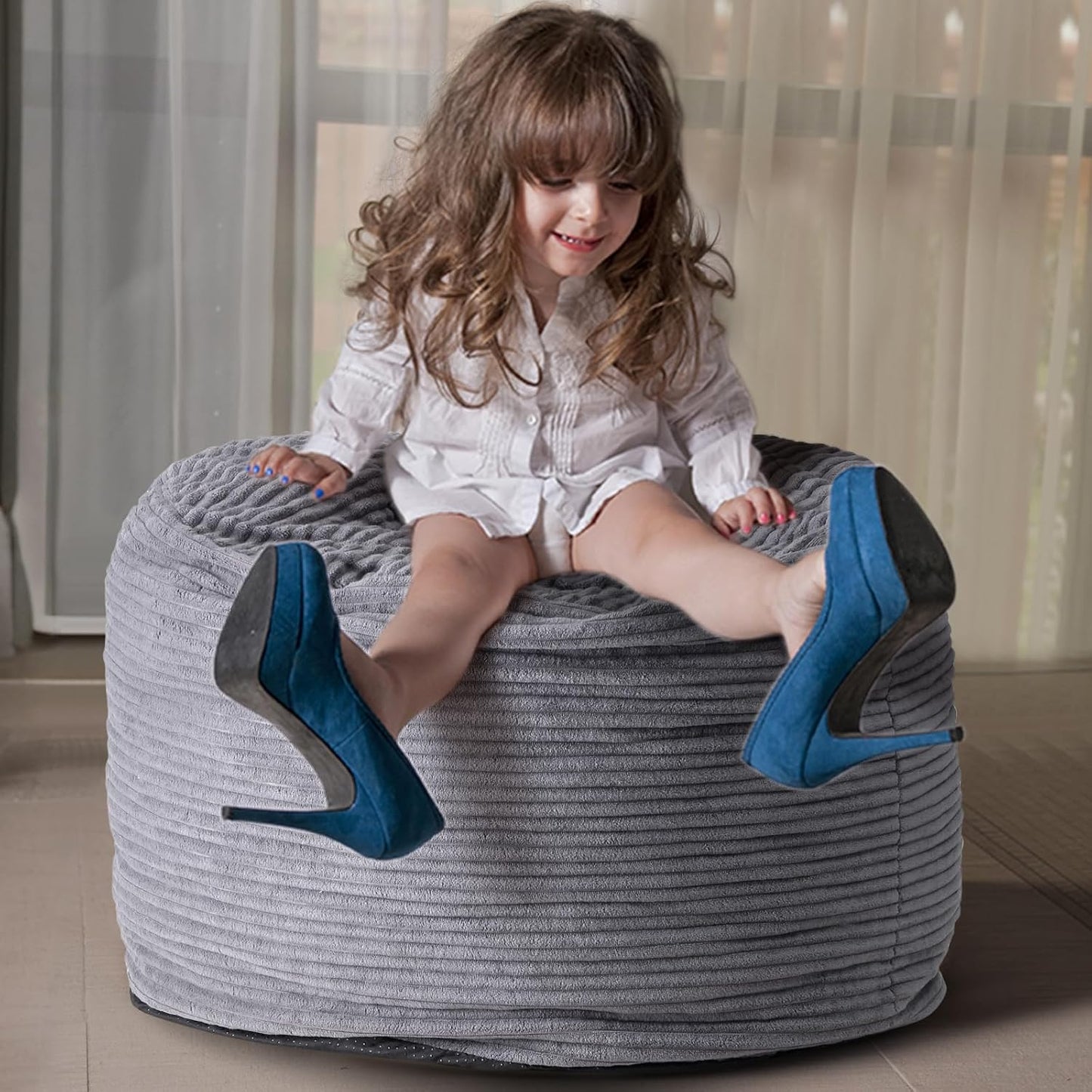 Dual-Size Corduroy Footrest with Hidden Zipper – Ergonomic Memory Foam Ottoman Poufs for Office Desks, Couches & Delicate Floors, Dark Gray 20"x 15"