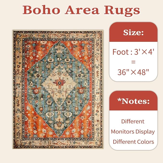 SERISSA Runner Rug for Hallways, 3x14 Washable Non Slip Kitchen Runner Rug, Extra Long Boho Rug Ultra Soft Vintage Tribal Print Floor Carpet for Bedroom Hallway Entryway Bathroom Laundry Room
