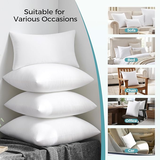 puredown® 18x18 Throw Pillow Inserts Set of 1 – Supportive & Fluffy Down Alternative Pillow Forms for Couch, Sofa & Bed, Indoor Decorative Cushion Stuffer