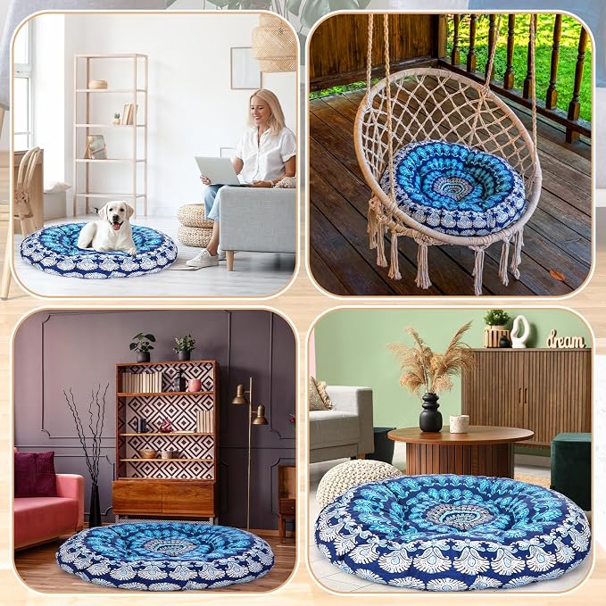 Funnymoom Extra Large Mandala Floor Cushion 35 Inch Round Meditation Floor Pillow Papasan Swing Cushion for Adults Oversized Playroom Pillows Reading Nook Big Pillow for Sitting Yoga Living Room Sofa