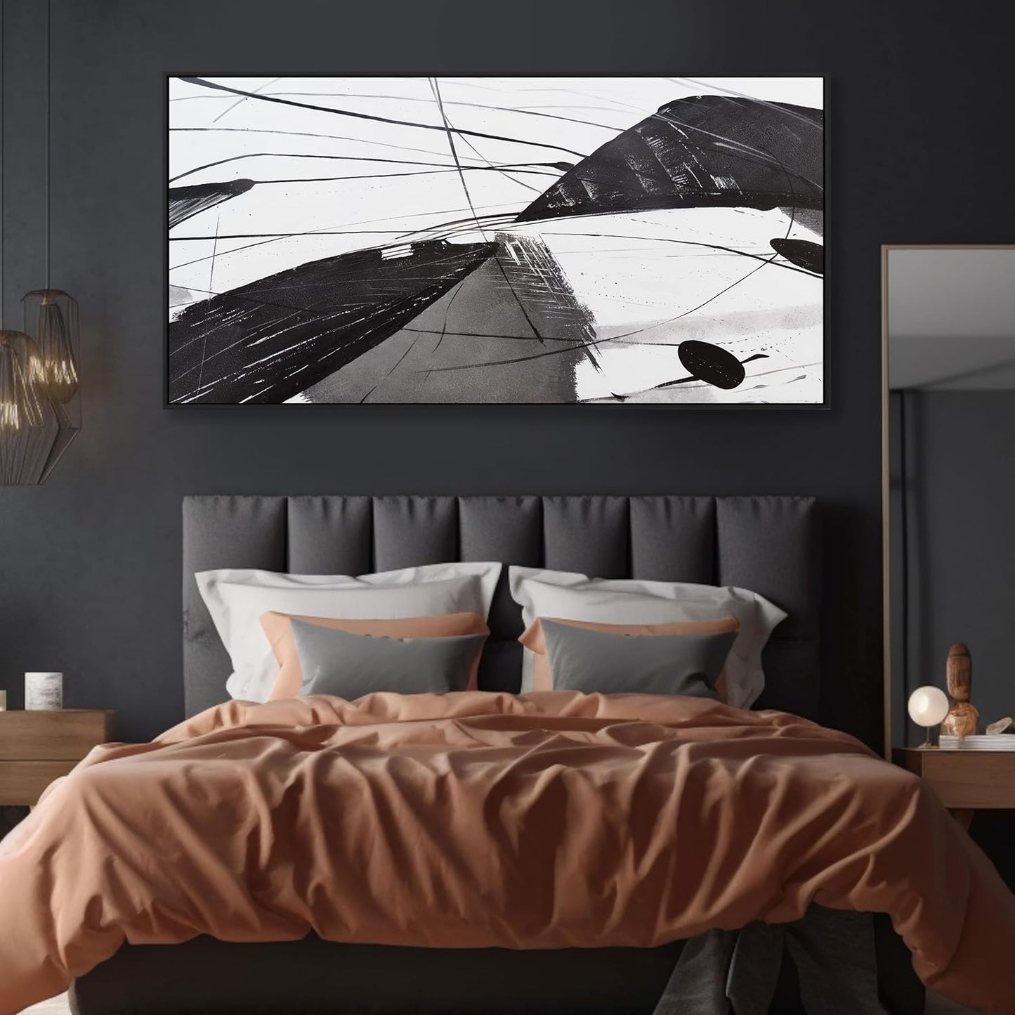 Abstract Canvas Art Home Wall Decor Black and White Abstract Wall Art Framed Artwork Modern Home Wall Decor for Living Room Bedroom Office 20"x40"