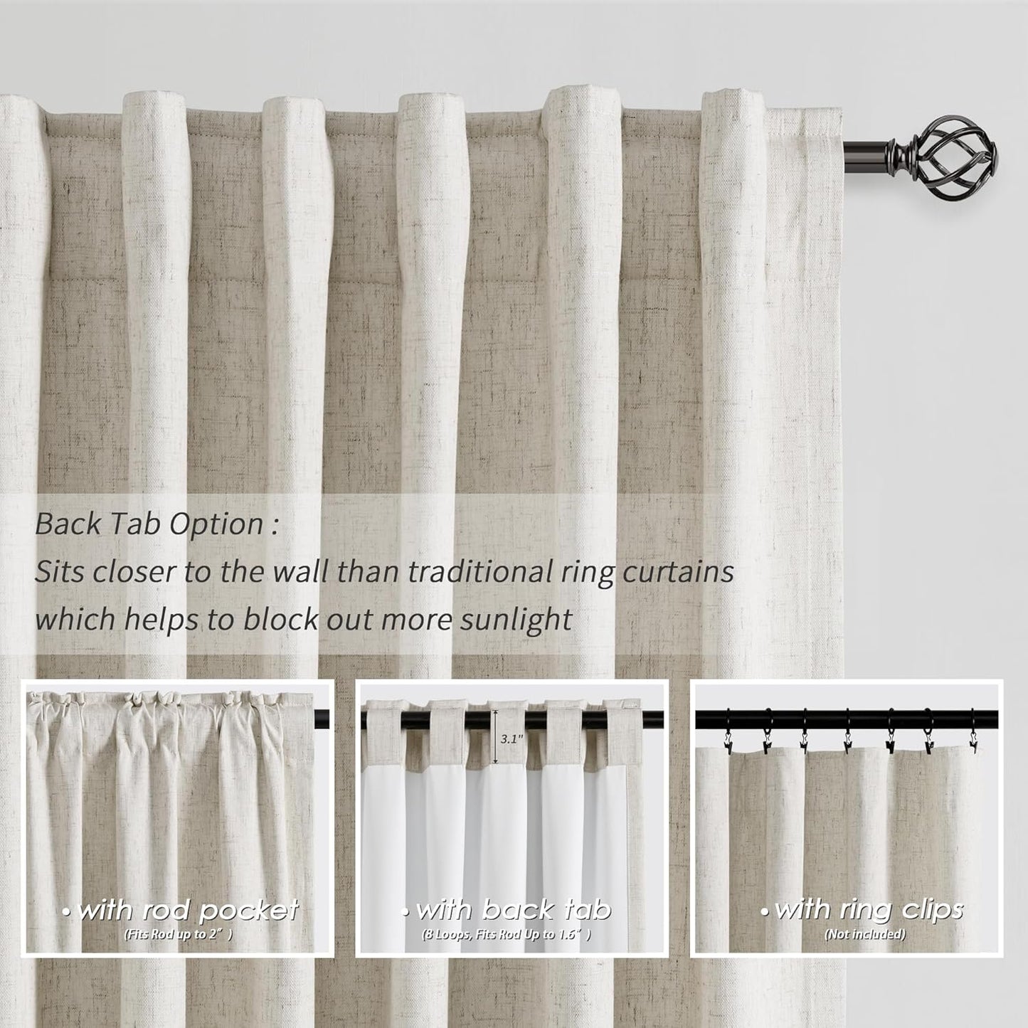 BOODII Natural Blackout Curtains for Bedroom 80 Inch Length 2 Panels Set Room Darkening Linen Curtains Beige Black Out Curtain Neutral Thermal Insulated Living Room Nursery Drapes Back Tab 52x80