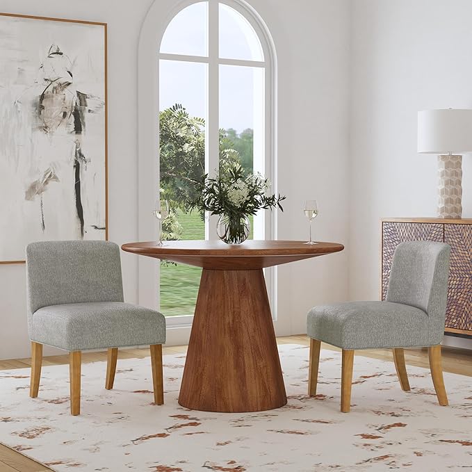 Homepop Home Decor | Upholstered Dining Chairs with Low Back |Decorative Home Furniture, Gray Woven (Single Pack)