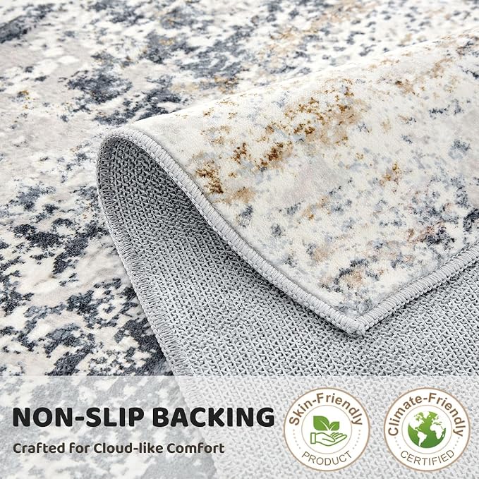 DMOYEST Area Rug Living Room Rugs - 12x15 Washable Extra Large Soft Indoor Neutral Modern Abstract Low Pile Rug Carpet for Bedroom Dining Room Farmhouse Home Office - Beige Blue