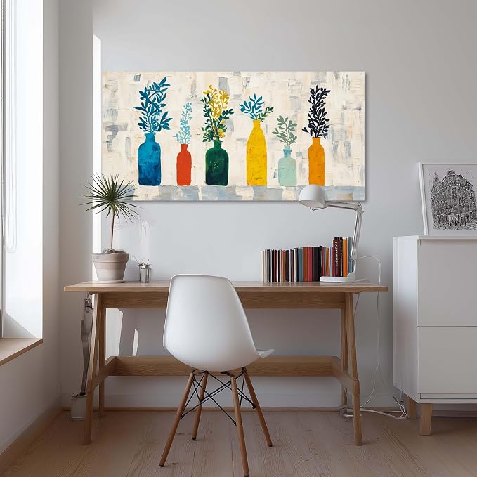 Ggaafet Bright Colorful Botanical Wall Art for Living Room Canvas Oil Painting Prints Beautiful Boho Vase Art Deco Modern Artwork Office Bedroom Family Dining Room Decor Large
