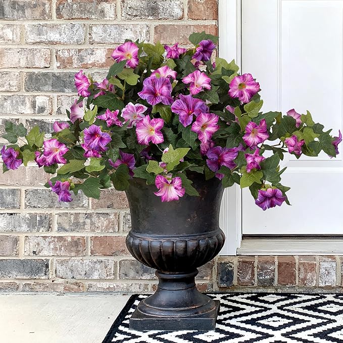 2PCS Artificial Petunia Flowers for Outdoors, Fake Flowers for Outdoor Planters UV Resistant Faux Silk Petunias for Garden Porch Yard Balcony Patio Realistic Home Kitchen Decor(Gradient Purple)
